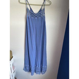 Intimately Free People Cotton Lace Contrast Abbie Dress Blue Maxi Small